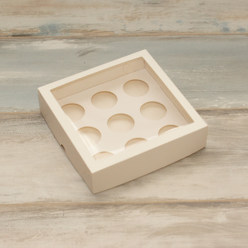 Коробка для 9 макарон (VM) с окном макси - 20 х 20 х 5 см, цвет - белый