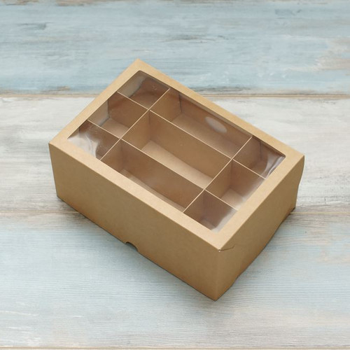 Коробка для 48 макарон (VM) с окном макси - 25 х 17 х 11 см, цвет - крафт