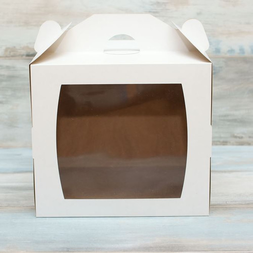 Коробка для торта (VM) сундучок с окошком - 27 х 27 х 24, цвет - белый