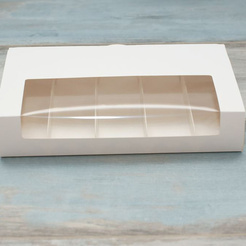 Коробка для 5-ти эклеров (VM) с вкладышами и окном - 25 х 15 х 5 см, цвет - белый