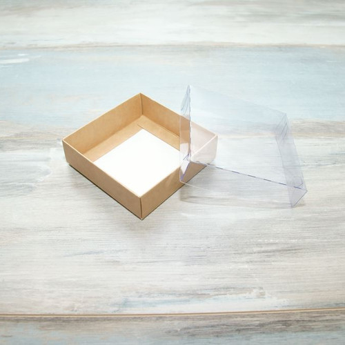 Коробка для пряников (VM) с прозрачной крышкой - 10 х 10 х 3 см, цвет - крафт