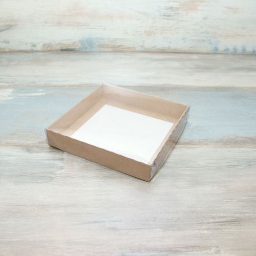 Коробка для пряников (VM) с прозрачной крышкой - 16 х 16 х 3 см, цвет - крафт