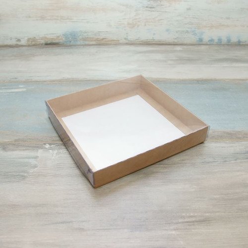 Коробка для пряников (VM) с прозрачной крышкой - 20 х 20 х 3 см, цвет - крафт