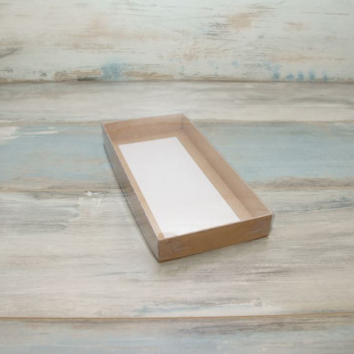 Коробка для пряников (VM) с прозрачной крышкой - 26 х 12 х 3 см, цвет - крафт