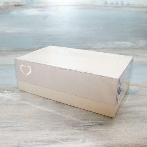Коробка для зефира (VM) с сердцем и прозрачной крышкой - 24,5 х 15 х 8 см , цвет - белый