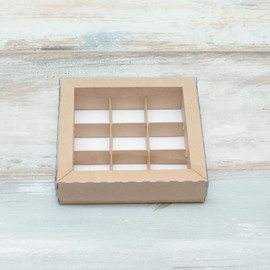 Коробка для 9 конфет (VM) с прозрачной крышкой, цвет - крафт