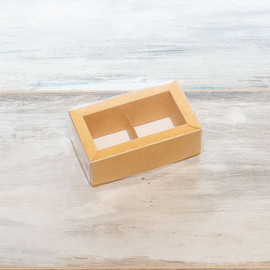Коробка для 2 конфет (VM) с прозрачной крышкой, цвет - крафт