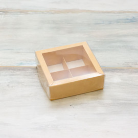 Коробка для 4 конфет (VM) с прозрачной крышкой, цвет - крафт