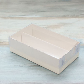 Коробка для макарон и пирожных (VM) с прозрачной крышкой - 19,5 х 10,5 х 5,5 см, цвет - белый