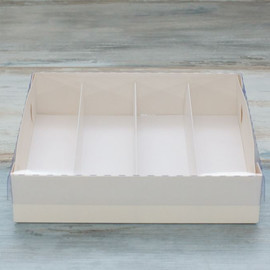 Коробка для макарон и пирожных (VM) с прозрачной крышкой - 21 х 19,5 х 5,5 см, цвет - белый