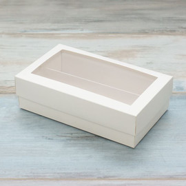 Коробка для макарон и пирожных (VM) - 19,5 х 10,5 х 5,5 с окном Maxi, цвет - белый