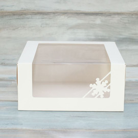 Коробка для муссового торта (VM) с окошком Снежинка - 22,5 х 22,5 х 12, цвет - белый