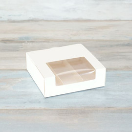 Коробка для 3-х эклеров (VM) с вкладышами и окном - 15 х 15 х 5 см, цвет - белый
