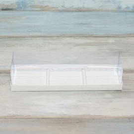 Коробка для 3-х муссовых пирожных (VM) с прозрачной крышкой и вкладышами - 27 х 8,6 х 6, цвет - белый
