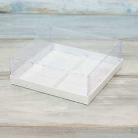 Коробка для 4-х муссовых пирожных (VM) с прозрачной крышкой и вкладышами - 17,8 х 17,8 х 6, цвет - белый