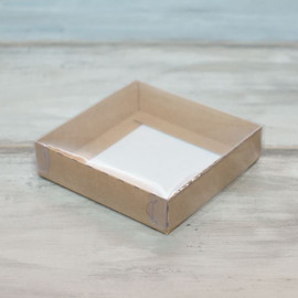 Коробка для пряников (VM) с прозрачной крышкой - 12 х 12 х 3 см, цвет - крафт