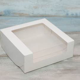 Коробка для муссового торта (VM) с окошком - 22,5 х 22,5 х 8, цвет - белый