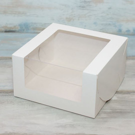 Коробка для муссового торта (VM) с окошком - 22,5 х 22,5 х 12, цвет - белый