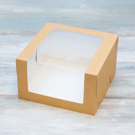 Коробка для муссового торта (VM) с окошком - 24 х 24 х 14, цвет - крафт