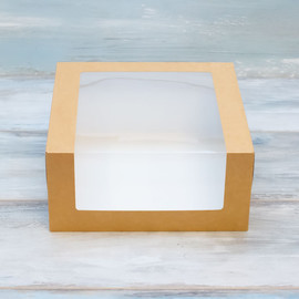 Коробка для муссового торта (VM) с окошком - 26 х 26 х 12, цвет - крафт