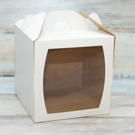 Коробка для торта (VM) сундучок с окошком - 25 х 25 х 25, цвет - белый