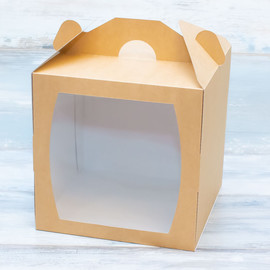 Коробка для торта (VM) сундучок с окошком - 25 х 25 х 25, цвет - крафт
