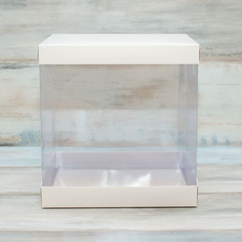 Коробка для торта (VM) - 24 х 24 х 20 см с прозрачной серединой, цвет - белый