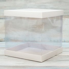 Коробка для торта (VM) - 24 х 24 х 25 см с прозрачной серединой, цвет - белый