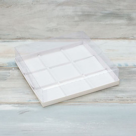 Коробка для 9-ти муссовых пирожных (VM) с прозрачной крышкой и вкладышами - 27 х 27 х 7, цвет - белый