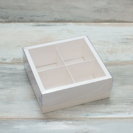 Коробка 4 трайфлов (VM) с прозрачной крышкой - 17 х 17 х 6,5, цвет - белый