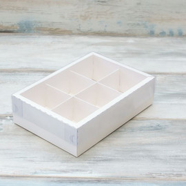 ПОД ЗАКАЗ: Коробка 6 трайфлов (VM) с прозрачной крышкой - 24,5 х 17 х 6,5, цвет - белый