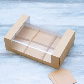 Коробка - для 6-ти муссовых пирожных (VM) пенал с вкладышами - 27 х 17,8 х 8, цвет - крафт