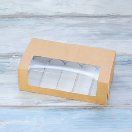 Коробка для 5-ти нарезных пирожных (VM) с вкладышами - 21,4 х 12,1 х 7, цвет - крафт