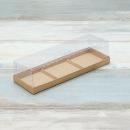 Коробка для 3-х муссовых пирожных (VM) с прозрачной крышкой и вкладышами - 27 х 8,6 х 6, цвет - крафт