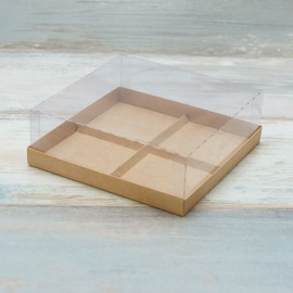 Коробка для 4-х муссовых пирожных (VM) с прозрачной крышкой и вкладышами - 17,8 х 17,8 х 6, цвет - крафт