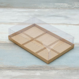 Коробка для 6-ти муссовых пирожных (VM) с прозрачной крышкой и вкладышами - 27 х 17,8 х 6, цвет - крафт