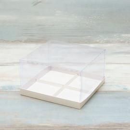 Коробка для 4-х муссовых пирожных (VM) с прозрачной крышкой и вкладышами - 17,8 х 17,8 х 8, цвет - белый