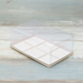 Коробка для 6-ти муссовых пирожных (VM) с прозрачной крышкой и вкладышами - 27 х 17,8 х 8, цвет - белый