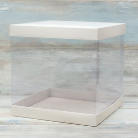 Коробка для торта (VM) - 28 х 28 х 28 см с прозрачной серединой, цвет - белый