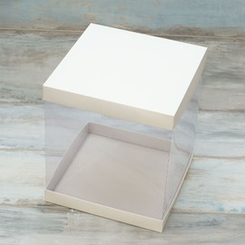 Коробка для торта (VM) - 26 х 26 х 30 см с прозрачной серединой, цвет - белый