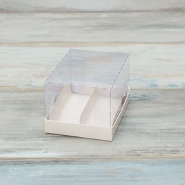 Коробка для 2-х пирожных (VM) классическая с прозрачной крышкой и вкладышами - 8,9 х 12,1 х 7, цвет - белый