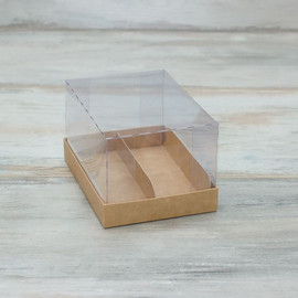 Коробка для 2-х пирожных (VM) классическая с прозрачной крышкой и вкладышами - 8,9 х 12,1 х 7, цвет - крафт