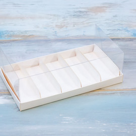 Коробка для 5-ти пирожных (VM) классическая с прозрачной крышкой и вкладышами - 21,8 х 12,1 х 7, цвет - белый