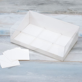 Коробка для 6-ти муссовых пирожных (VM) с высоким бортом, прозрачной крышкой и вкладышами - 27 х 17,8 х 8, цвет - белый