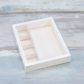 Коробка для шоколадной плитки и 4 конфет (VM) с прозрачной крышкой, цвет - белый