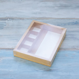 Коробка для шоколадной плитки и 4 конфет (VM) с прозрачной крышкой, цвет - крафт