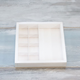 Коробка для шоколадной плитки и 8 конфет (VM) с прозрачной крышкой, цвет - белый
