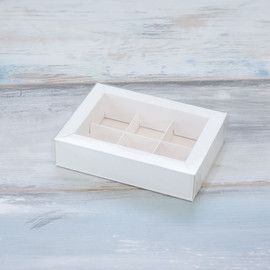 Коробка для 6 конфет (VM) с прозрачной крышкой, цвет - белый