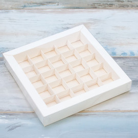 Коробка для 25 конфет (VM) с прозрачной крышкой, цвет белый