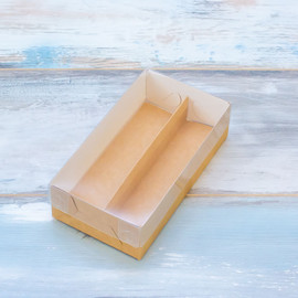 Коробка для макарон и пирожных (VM) с прозрачной крышкой - 19,5 х 10,5 х 5,5 см, цвет - крафт